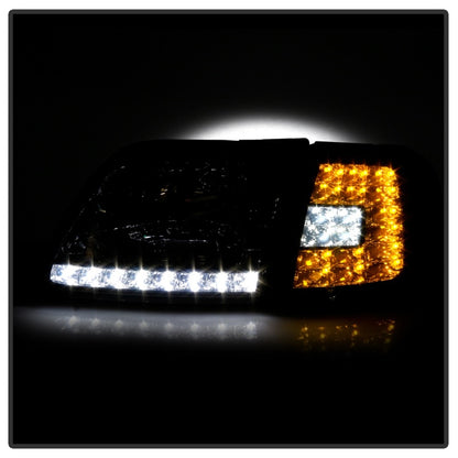 xTune Ford F150 97-03 Crystal Headlights w/ Clear LED Corners Smoke HD-ON-FF15097-LED-SET-SM