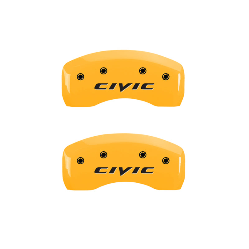 MGP 4 Caliper Covers Engraved Front & Rear MGP Yellow Finish Black Char 2017 Honda Civic