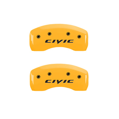 MGP 4 Caliper Covers Engraved Front & Rear MGP Yellow Finish Black Char 2017 Honda Civic