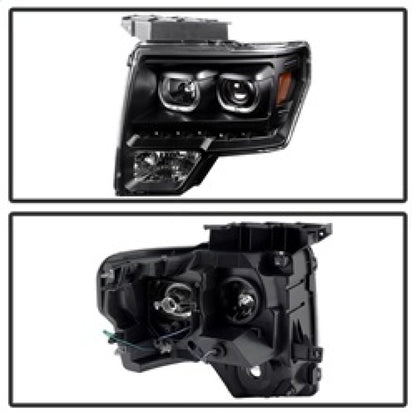 xTune Ford F150 09-14 Projector Headlights Halogen Model Only LED Halo Black PRO-JH-FF15009-CFB-BK