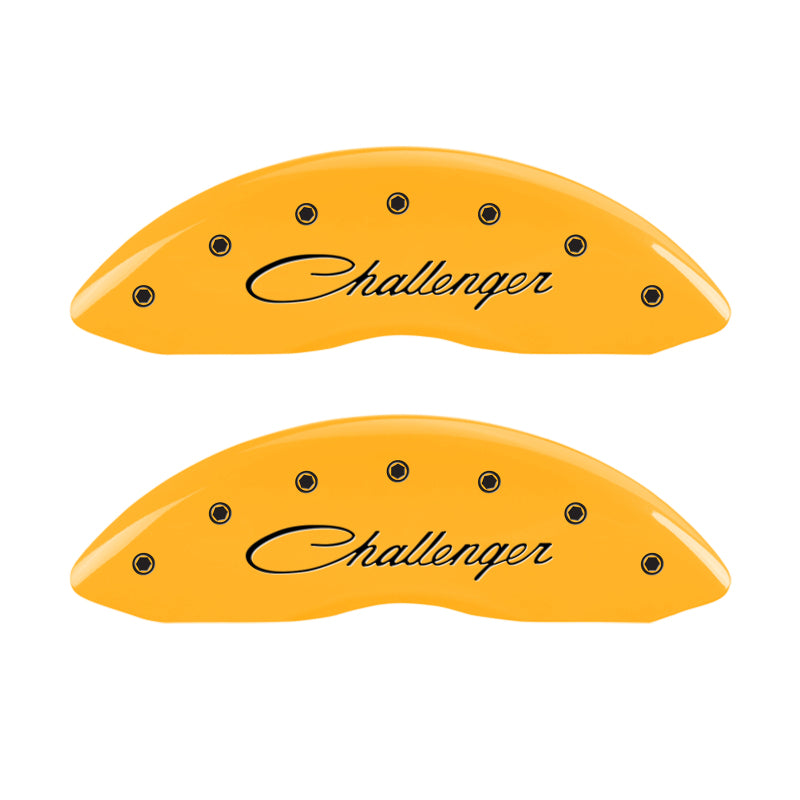MGP 4 Caliper Covers Engraved Front Cursive/Challenger Engraved Rear RT Yellow finish black ch