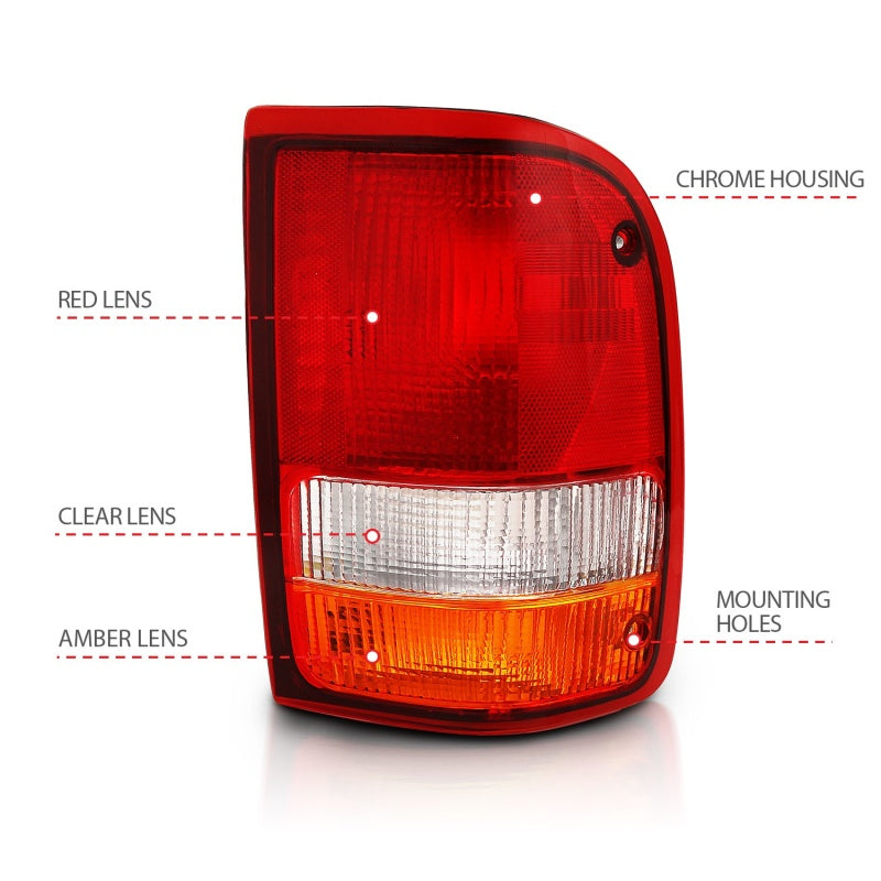 ANZO 1993-1997 Ford Ranger Tail Light Red/Clear (OE)