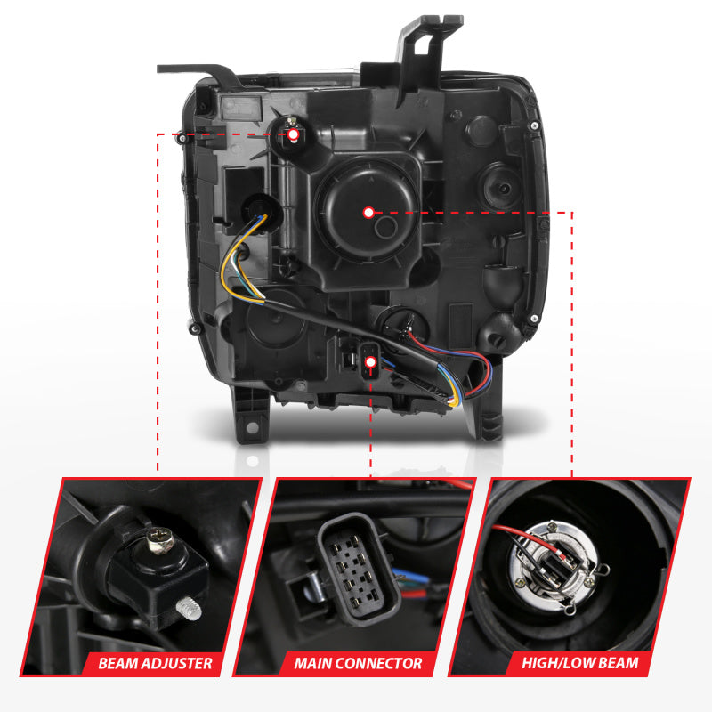 ANZO 2014-2015 GMC Sierra 1500 Projector Headlights w/ Light Bar Chrome Housing (Halogen Type)