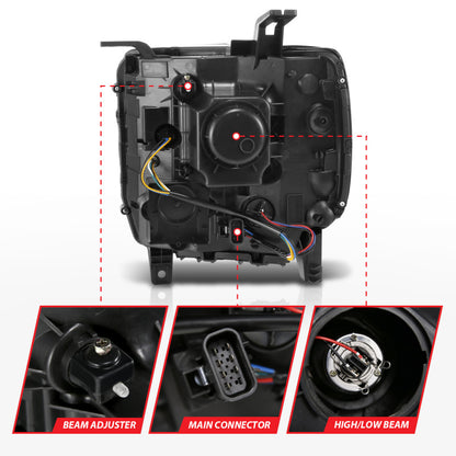 ANZO 2014-2015 GMC Sierra 1500 Projector Headlights w/ Light Bar Chrome Housing (Halogen Type)