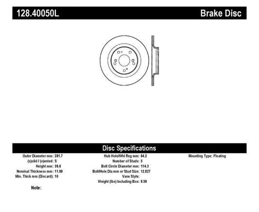 StopTech 00-09 Honda S2000 Drilled Left Rear Rotor