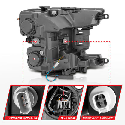 ANZO 18-20 Ford F-150 Full Led Projector Smoke Bar Style Headlights Black Amber