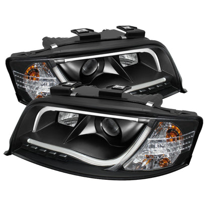 Spyder Audi A6 02-04 Projector Headlights Halogen Model Light Tube DRL Blk PRO-YD-ADA601-LTDRL-BK