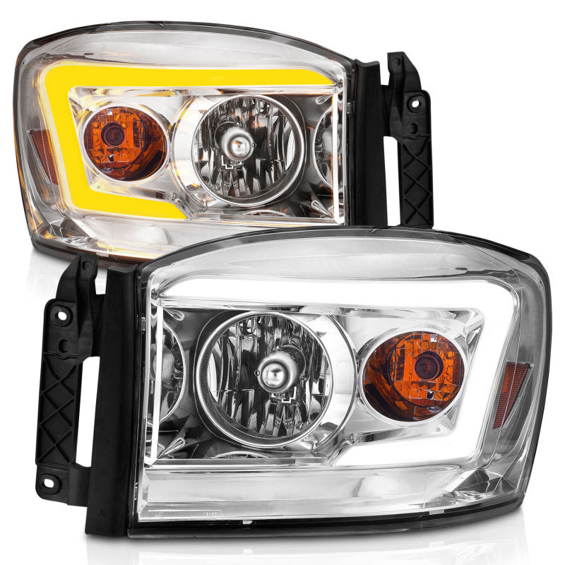ANZO 06-09 Dodge RAM 1500/2500/3500 Headlights Chrome Housing/Clear Lens (w/Switchback Light Bars)