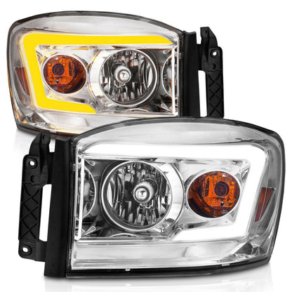 ANZO 06-09 Dodge RAM 1500/2500/3500 Headlights Chrome Housing/Clear Lens (w/Switchback Light Bars)