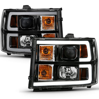 ANZO 2007-2013 GMC Sierra 1500 Projector Headlight Plank Style Black w/ Clear Lens Amber