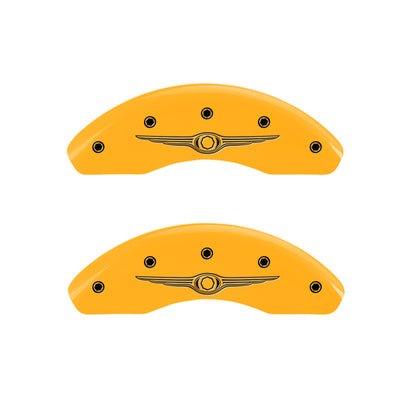 MGP 4 Caliper Covers Engraved Front & Rear Style 1/Chrysler Wing Yellow finish black ch