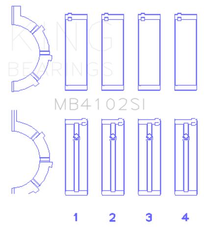 King Engine Bearings Chrysler 226 3.7L (Size .026) Crankshaft Main Bearings (Set of 4)