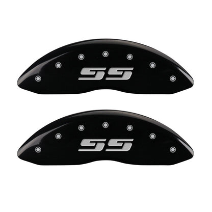 MGP 2 Caliper Covers Eng Front Silverado SS Black Finish Sil Char 2008 Chevy Silverado 1500