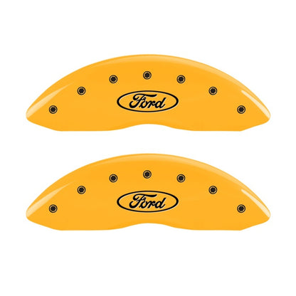 MGP Front set 2 Caliper Covers Engraved Front Oval logo/Ford Yellow finish black ch