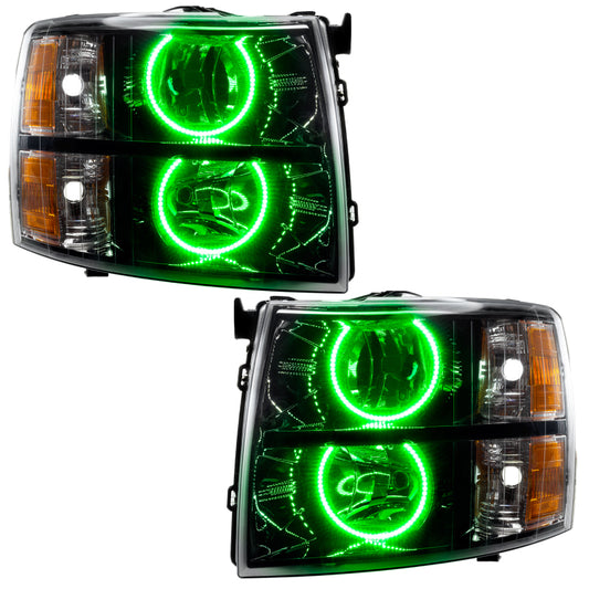 Oracle Lighting 07-13 Chevrolet Silverado Assembled Halo Headlights Round Style -Green