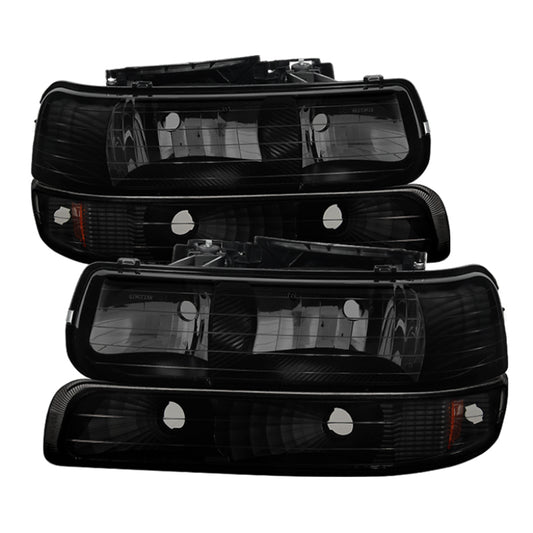 xTune Chevy Tahoe 00-06 Amber Crystal Headlights w/ Bumper Lights Black Smoke HD-JH-CSIL99-SET-BSM