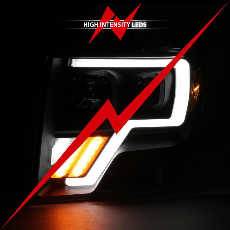 ANZO 2009-2013 Ford F-150 Projector Light Bar G4 Switchback Headlights Black Amber