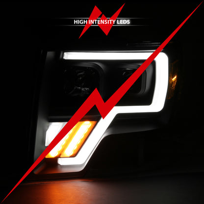 ANZO 2009-2013 Ford F-150 Projector Light Bar G4 Switchback Headlights Black Amber