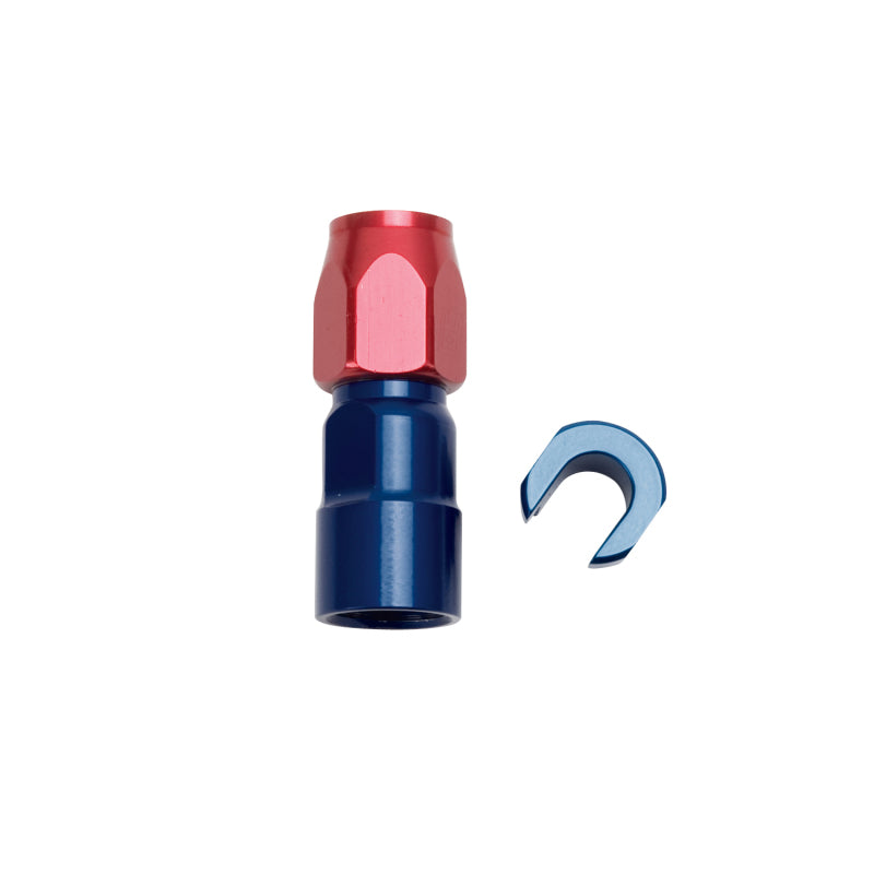 Russell Performance 3/8in SAE Quick Disc Female to -6 Hose Red/Blue Straight Hose End