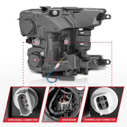 ANZO 18-20 Ford F-150 Full Led Projector Smoke Bar Style Headlights Black Amber