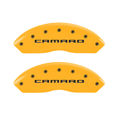 MGP 4 Caliper Covers Engraved Front Gen 5/Camaro Engraved Rear Gen 5/RS Yellow finish black ch