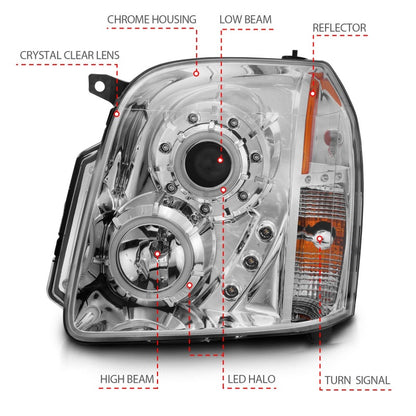 ANZO 2007-2014 GMC Yukon Projector Headlights w/ Halo Chrome (CCFL)