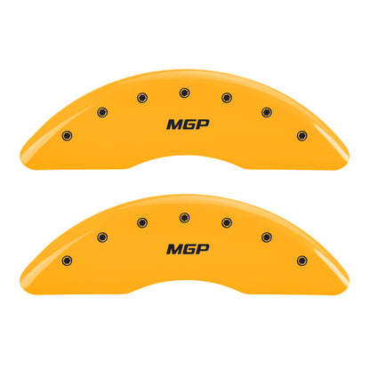 MGP 4 Caliper Covers Engraved Front & Rear Silverado Black finish silver ch