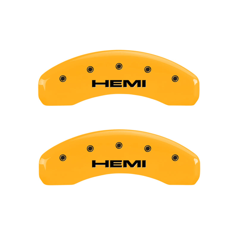 MGP 4 Caliper Covers Engraved Front & Rear Hemi Yellow finish black ch