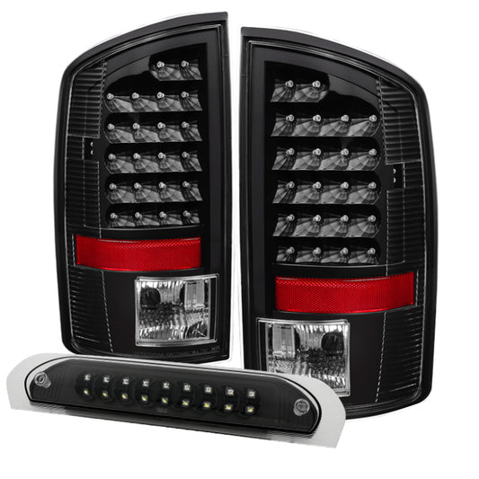 xTune Dodge Ram 07-08 1500 LED Tail Lights w/ LED 3rd Brake Lamps- Black ALT-JH-DR07-LED-SET-BK