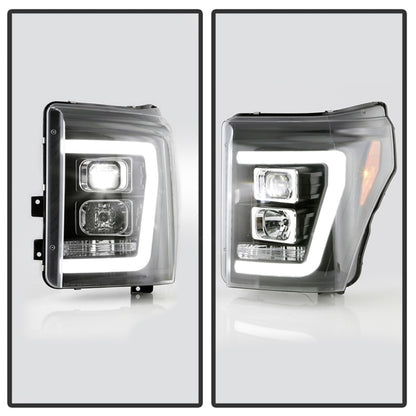 Spyder Ford F250/350/450 11-16 V2 High-Power LED Headlights-White Light Bar-Black PRO-YD-FS11V2PL-BK