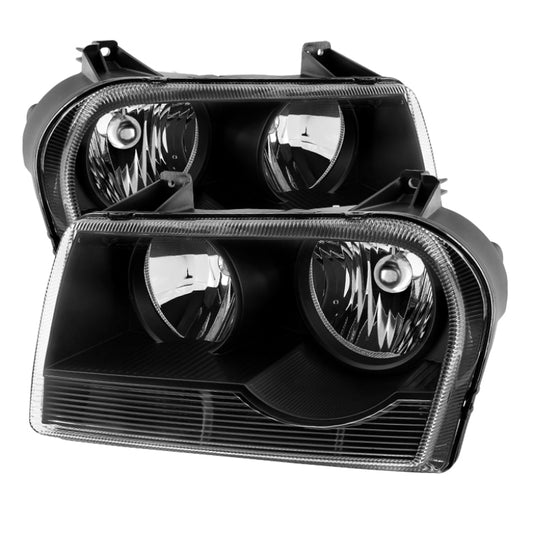 Xtune Chrysler 300 05-08 Halogen Non-Projection Style Only Crystal Headlights Black HD-JH-C305-HA-BK