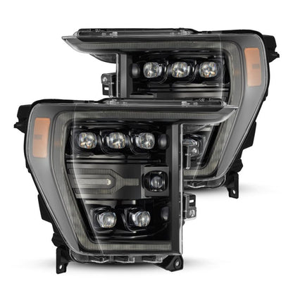 AlphaRex 21-22 Ford F-150 NOVA LED Proj Headlights Plank Style Alpha Blk w/Activ Light/Seq Signal