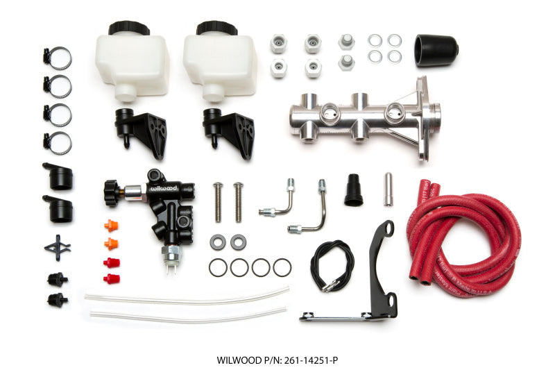 Wilwood Tandem Remote M/C Kit w L/H Bracket & Prop Valve - 1in Bore Ball Burnished