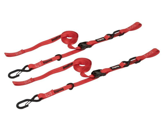 SpeedStrap 1In x 10Ft Cam-Lock Tie Down with Snap S-Hooks Soft-Tie (2 Pack) - Red