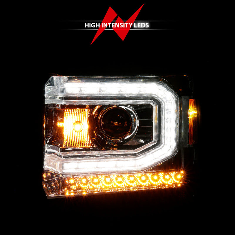 ANZO 2014-2015 GMC Sierra 1500 Projector Headlights w/ Light Bar Chrome Housing (Halogen Type)