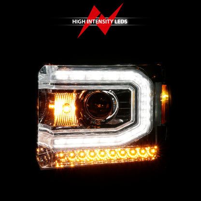 ANZO 2014-2015 GMC Sierra 1500 Projector Headlights w/ Light Bar Chrome Housing (Halogen Type)