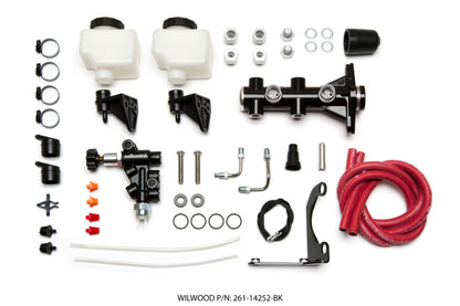 Wilwood Tandem Remote M/C Kit w L/H Bracket & Prop Valve - 1 1/8in Bore Black